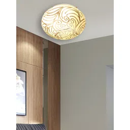 Devansh White & Gold-Toned Abstract Design Mosaic Glass Flush Mounted Lamp With Iron Base-picture-20