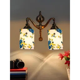 Devansh White & Gold-Toned Printed Metal Traditional Wall Lamp-picture-34