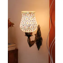 Devansh White & Gold-Toned Textured Metal Traditional Wall Lamp-picture-17