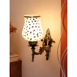 Devansh White & Gold-Toned Textured Metal Traditional Wall Lamp-picture-24