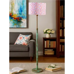 Devansh White & Green Floral Printed Cylinder Shaped Floor Lamp-picture-27