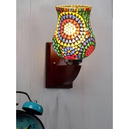Devansh White & Green Printed Wood Traditional Wall Lamp-picture-33