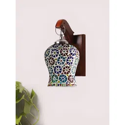 Devansh White & Green Printed Wooden Bell Shaped Wall Lamp With Mosaic Glass-picture-30