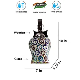 Devansh White & Green Textured Wooden Bell Shaped Wall Lamp with Mosaic Glass-picture-16