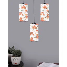 Devansh White & Orange-Colored Cluster 3 Square Hanging Lamps & Printed Cotton Shades-picture-27