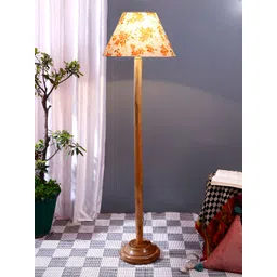 Devansh White & Orange Colored Cotton Conical Shade Wood Base Floor Lamps-picture-20