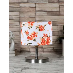 Devansh White & Orange-Colored Steel Table Lamp With Floral Printed Cotton Shade-picture-24