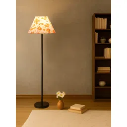 Devansh White & Orange-Coloured Printed Drum Shade Wooden FloorLamp-picture-20