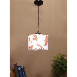 Devansh White & Orange Floral Printed Adjustable Cord Cotton Shade Hanging Lamp-picture-21