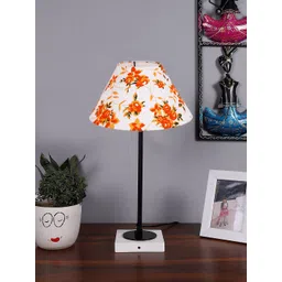 Devansh White & Orange Floral Printed Wood Table Lamp-picture-18