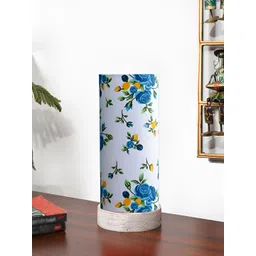Devansh White & Orange Floral Printed Wooden Contemporary Cylindrical Shaped Table Lamp-picture-20