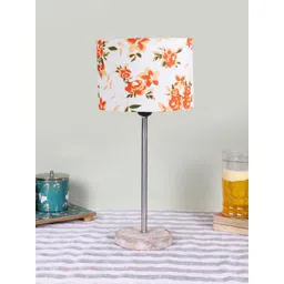 Devansh White and Orange Floral Printed Wooden Cylindrical Table Lamps-picture-35