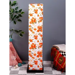 Devansh White & Orange Printed Traditional Column Lamp with Shade-picture-46