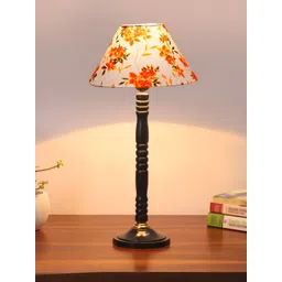Devansh White & Orange Wooden Frustum Shaped Table Lamp-picture-24