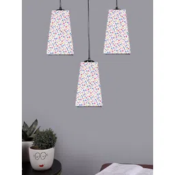 Devansh White & Pink Cluster Pyramid Hanging Lamps With Floral Printed Cotton Shades-picture-21
