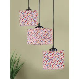 Devansh White & Pink Floral Printed Cotton Shade Square Cluster Hanging Lamp-picture-10