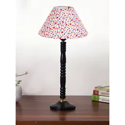 Devansh White & Pink Floral Printed Frustum Shaped Cotton Table Lamp image 2