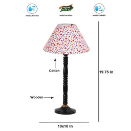 Devansh White & Pink Floral Printed Frustum Shaped Cotton Table Lamp image 1
