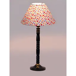 Devansh White & Pink Floral Printed Frustum Shaped Cotton Table Lamp image 5