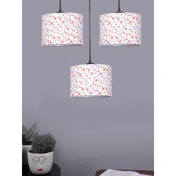 Devansh White & Pink Floral Printed Shade Round Drum Cluster Hanging Lamp-picture-11