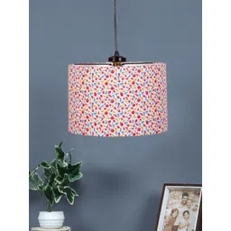 Devansh White & Pink Printed Cotton Drum Hanging Lamp-picture-49