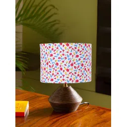 Devansh White & Pink Printed Wooden Contemporary Cylindrical Shaped Table Lamp-picture-29