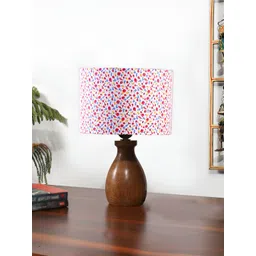 Devansh White & Pink Printed Wooden Cotton Cylindrical Shaped Table Lamp-picture-30