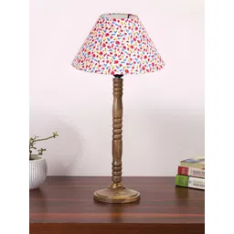 Devansh White & Red Floral Printed Wooden Frustum Shaped Table Lamp-picture-40