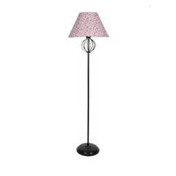 Devansh White & Red Printed Cotton & Iron Frustum Floor Lamp image 2