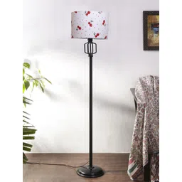 Devansh White & Red Printed Cotton Drum Iron Floor Lamp-picture-13