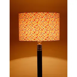 Devansh White & Red Printed Cotton Drum With Wooden Table Floor Lamp image 3