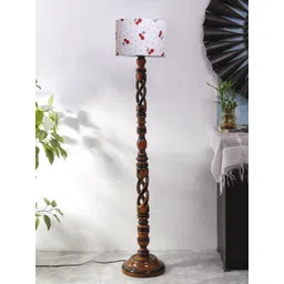 Devansh  White & Red Printed Cotton Drum Wooden Floor Lamp-picture-12
