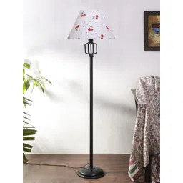 Devansh White & Red Printed Frustum Shape Cotton Shade Conical Shape Floor Lamp-picture-19