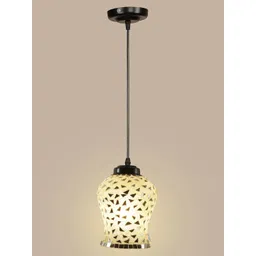 Devansh White & Silver-Toned Mosaic Glass Hanging Lamp-picture-27