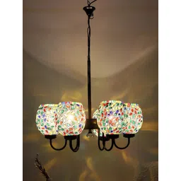 Devansh White & Yellow Mosaic Design Glass 6 Shades Chandelier-image-18