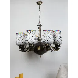 Devansh White & Yellow Mosaic Design Glass 8 Shades Chandelier-image-16