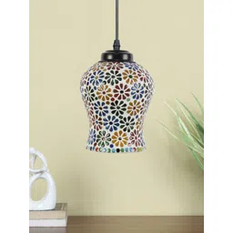 Devansh White & Yellow Mosaic Glass Hanging Lamp-image-11