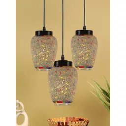 Devansh White & Yellow Mosaic Glass Hanging Lamps-image-7