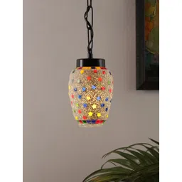Devansh White & Yellow Mosaic Glass Hanging Light-image-9