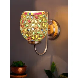 Devansh White & Yellow Mosaic Glass Shade Wall Mounted Lamp With Steel Base-image-12