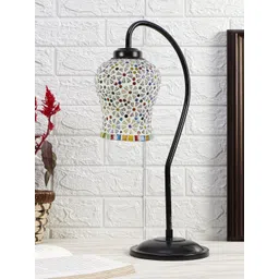 Devansh White & Yellow Mosaic Printed Glass Zig Zag Curvy Iron Metal Table Lamp-image-15