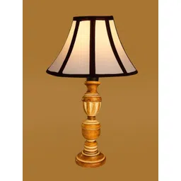 Devansh White Colourblocked Wood Traditional Frusturical Shaped Table Lamp-picture-21