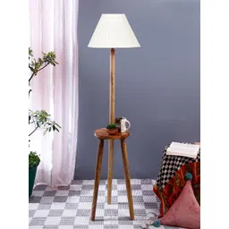 Devansh White Cotton & Wooden Straight Pleated Floor Lamp-picture-48