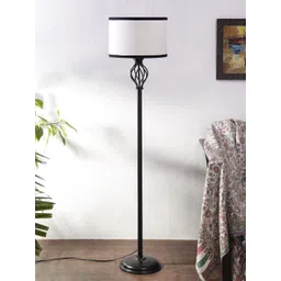 Devansh White Cotton Drum Iron Basket Floor Lamp-picture-36