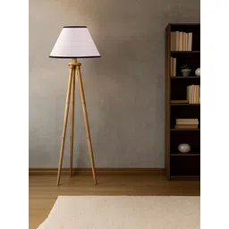 Devansh White cotton Drum shade with Wooden Tripod Lamp-picture-42