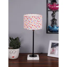 Devansh White Floral Printed Cotton Table Lamp With Wooden Base-picture-14