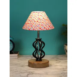 Devansh White ,Pink & Blue Cotton Floral Printed Table Lamp With wood Base-picture-16