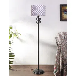 Devansh White Printed Cotton Drum Snake Iron Basket Floor Lamp-picture-31