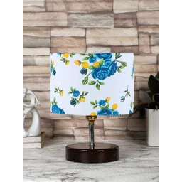 Devansh White Printed Cotton Table Lamp with Brown Wood Base-picture-47