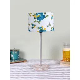 Devansh White Printed Wood & Cotton Cylinder Contemporary Table Lamp-picture-10